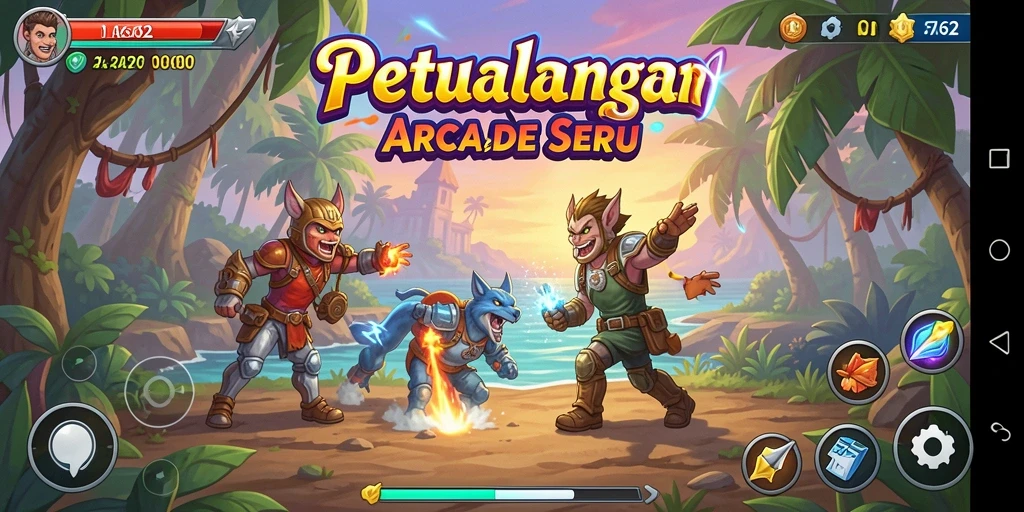 Tangkapan layar menampilkan gameplay seru AA62 dengan tantangan Arcade yang mengasyikkan.