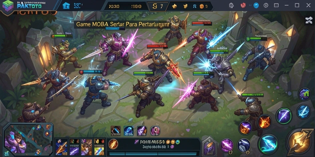 Screenshot PAKTOTO menunjukkan karakter bertarung di arena MOBA yang menegangkan.